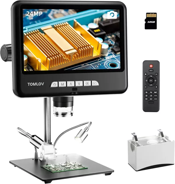 TOMLOV 2K Digitalmikroskop 1200x HDMI 24MP LCD Münzmikroskop Bildschirm 10"