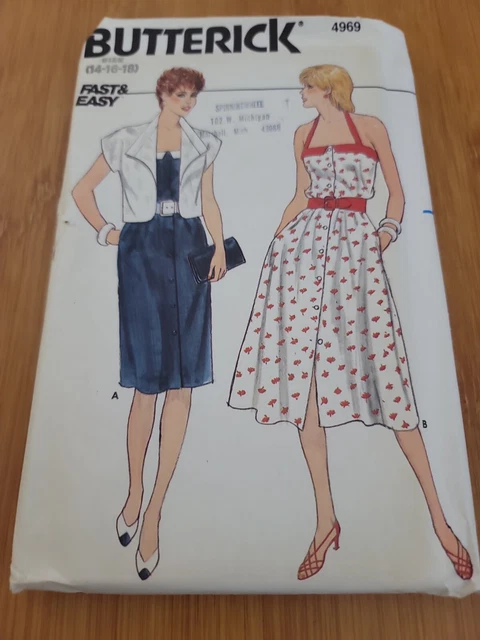 Butterick 4969 Vintage Sewing Pattern Misses Dress Jacket Size 14 16 18 Uncut