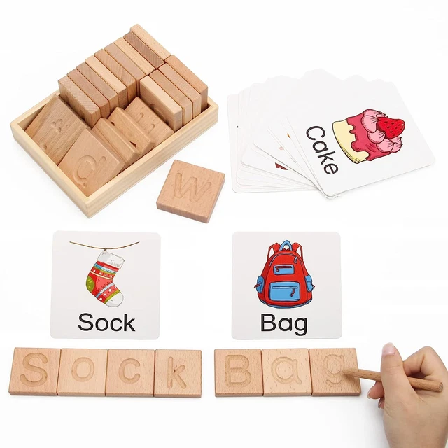 Wooden Alphabet Tracing Board, Wood Letter Practicing Board With Wooden Pen,18