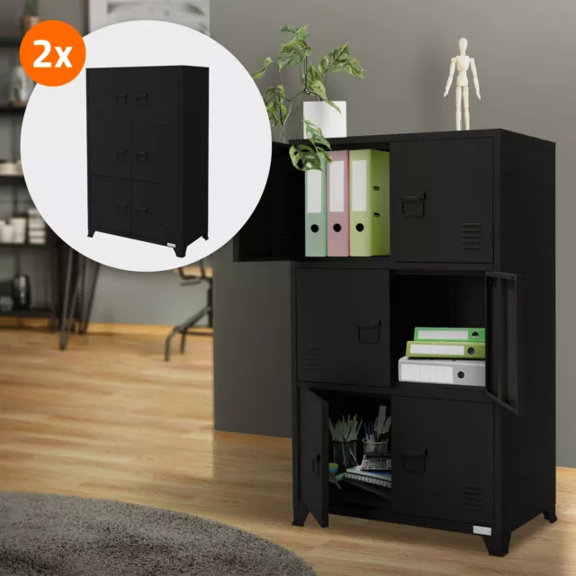 2x Archivadores de oficina armario metal negro con 3 compartimentos 75x40x120cm