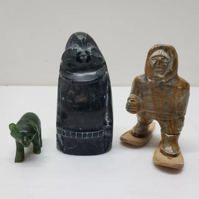 Hand Carved Soap Stone Figurines Lot of 3