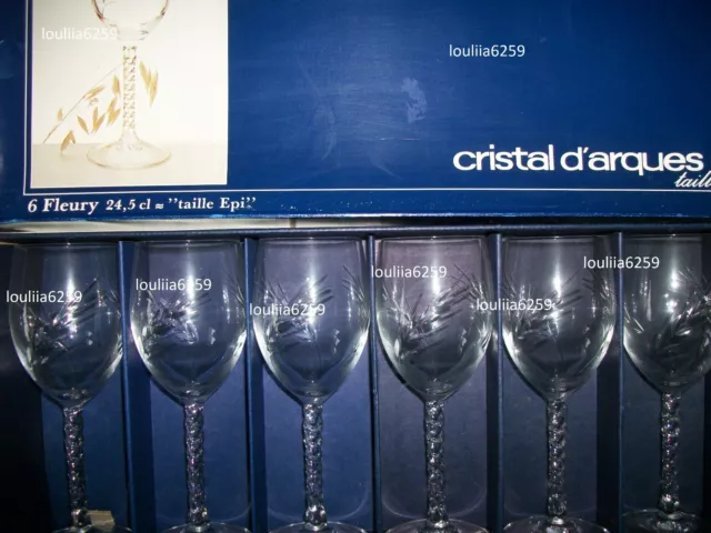 Cristal D'Arques  6  Verres a eau modèle Fleury taille épi