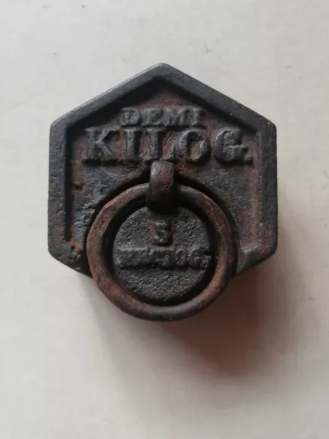 Antique Demi Kilog with Cast Iron Scale Weight Paper Steampunk Ring hexagonal