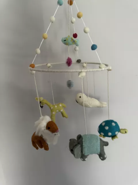 Petit PEHR Felt Wool Noah's Ark Pom Pom Animals Baby Crib Mobile With Box