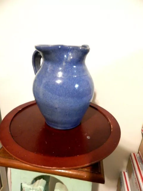 wayne hewell blue pitcher pottery folk art 8.5''x5'' wayne hewell blue pitcher pottery folk art 8.5''x5''