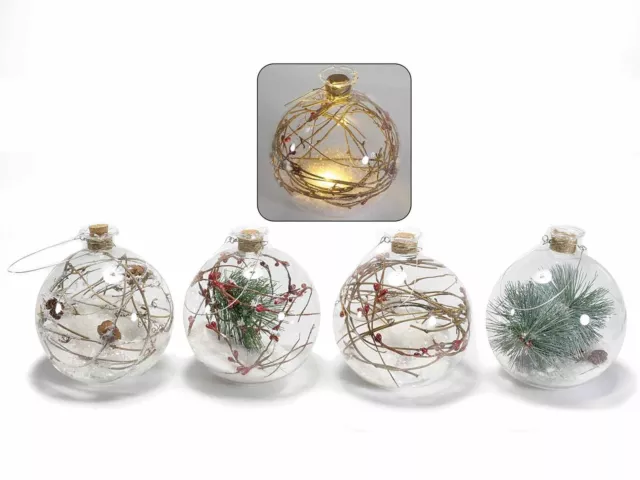 Palline per Albero di Natale in vetro con Luci Set 4 Decorazioni Natalizie