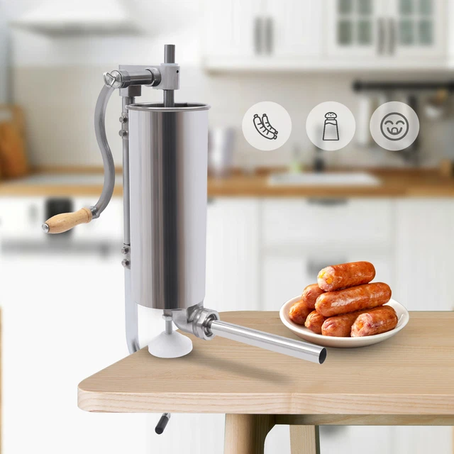6lbs Manual Sausage Stuffer Homemade Stainless Steel Sausage Meat Filler+8 Tubes