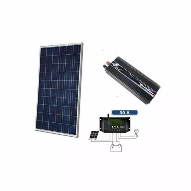 Kit Fotovoltaico 1Kw Giornaliero Pannello 100 W Pwm Inverter 2000w Isola Solare