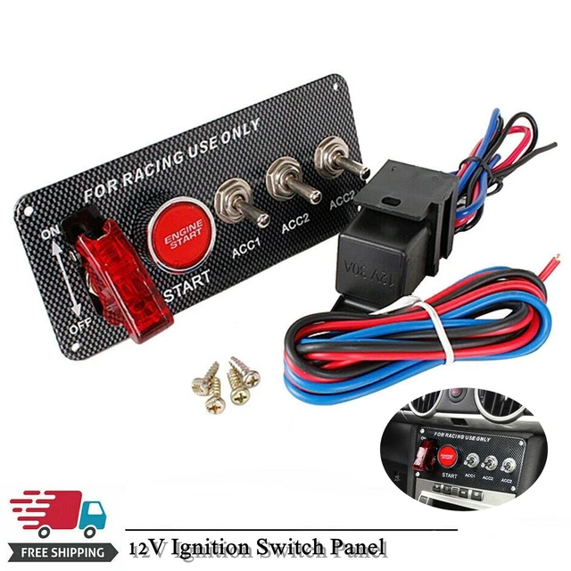 CARBON IGNITION SWITCH Panel Engine Start Push Button LED 12V Toggle