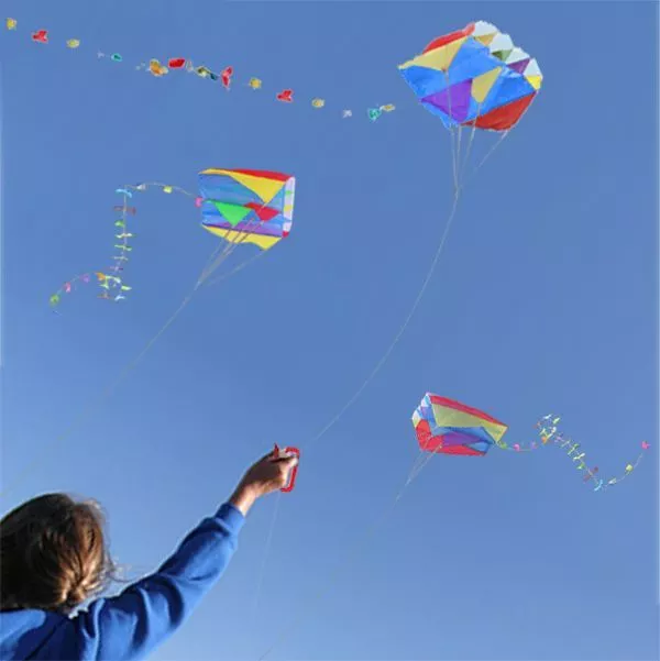 Single Line Parafoil Pocket Kite + Colourful Long Tail in Pouch Easy Outdoor Fun