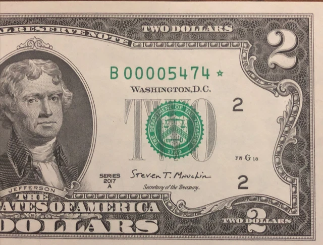 SCARCE 2017A STAR NOTE $2 TWO DOLLAR BILL ( NEW YORK B) Short Print Uncirculated