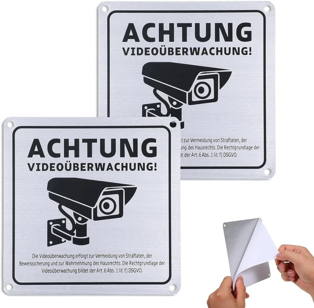 Videoüberwachung Schild Aus Aluminium – 2 Stück, 15x15 Cm, Selbstklebend & Reflektierend