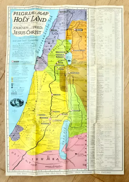 Pilgrim's Map of the Holy Land Palestine Israel Jerusalem Excellent Condition