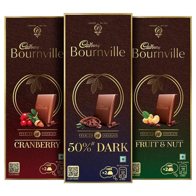 3 X CADBURY Bournville Dark Chocolate Bar 80g Rich Cocoa Fruit And
