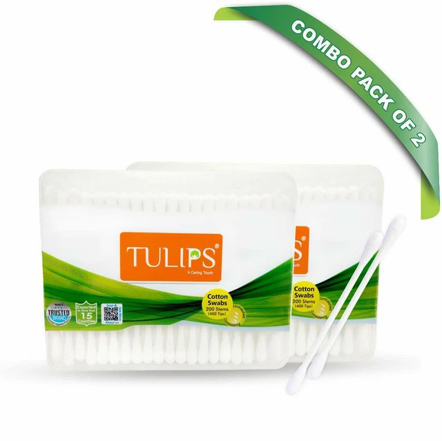 Tulips Oreille Buds / Gaze 100% Pur & Doux Coton (Paquet De 2) 200 Bâton / 400