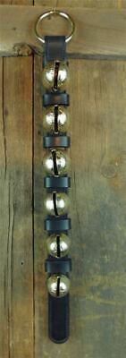 6 Classic_Solid Brass Sleigh Bells_LEATHER STRAP_AMISH HANDMADE_NEW