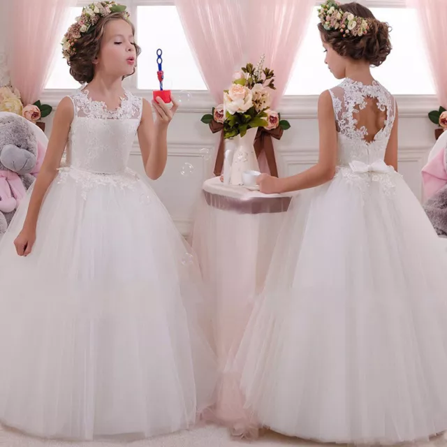 Girls Lace Wedding Dress Holy Communion Party Prom Princess Pageant Kids Dresses