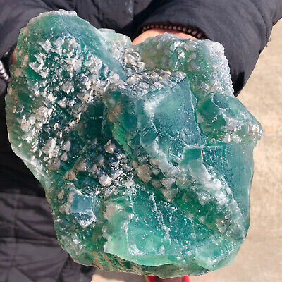 5.72LB   Natural Green cubic Fluorite Crystal Cluster mineral sample healing