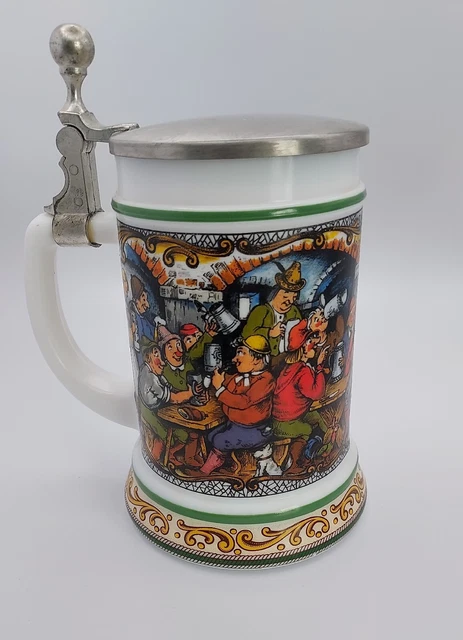 Vintage Milk Glass Bmf Bierseidel Lidded Beer Stein