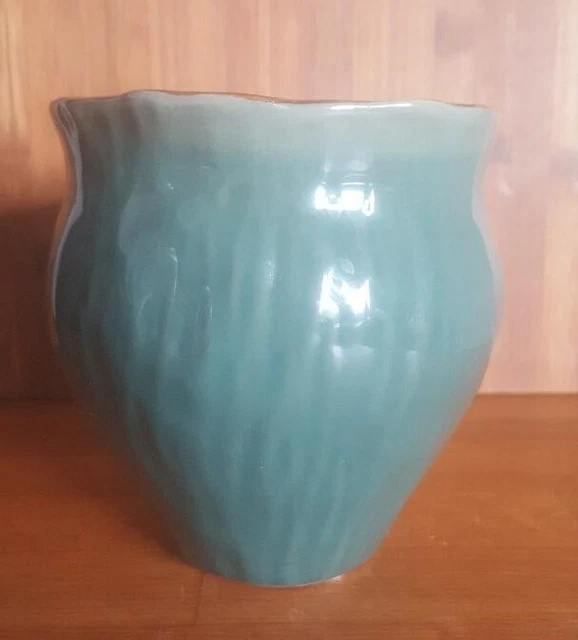 Vase Cache-pot vintage vert et bronze en céramique
