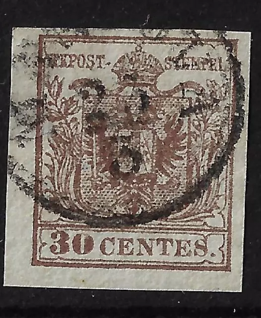 1850 ASI Lombardo Veneto 30 cent bruno scuro II tipo 8 usato Lotto ASILV8d