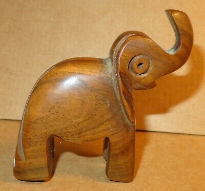 Small Vintage 3 Inch Carved Wood Tribal African Elephant Animal Art Figurine