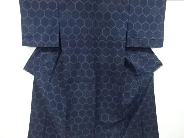 6435939: Japanese Kimono / Antique Hitoe Kimono / Tsumugi / Woven Floral Kikko