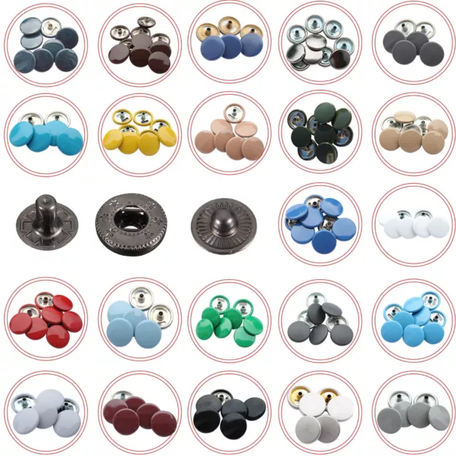 15mm S Spring Press Studs Snap Fasteners with Colourful Caps for Leather Coats