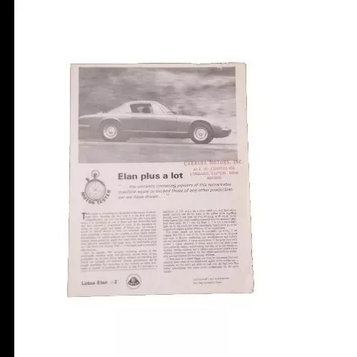 Test Motor Magazine "LOTUS ELAN + 2" Elan plus a lot