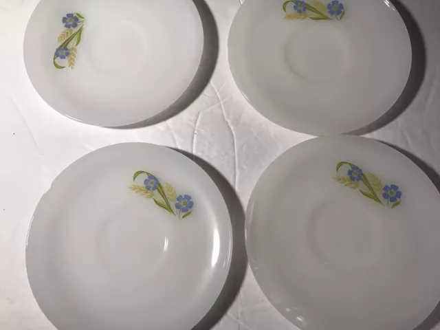 Vintage Fire King set of 4 Saucers Blue Flowers,see Condition