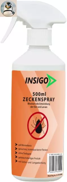 Anti-Zecken-Spray 500Ml | Hochwirkungsame Zeckenbekämpfung | Zecken-Abwehr Auf W