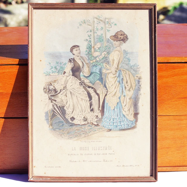 Revue et gravure de mode ancienne LA GAZETTE ROSE - Label Emmaüs