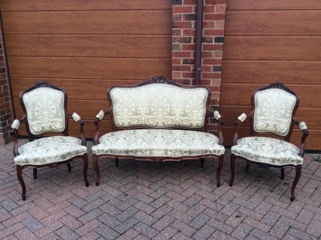 Antique Reproduction 2 Seater Sofa & 2 Arm Chairs Style Louis Xv Ecellent Con.