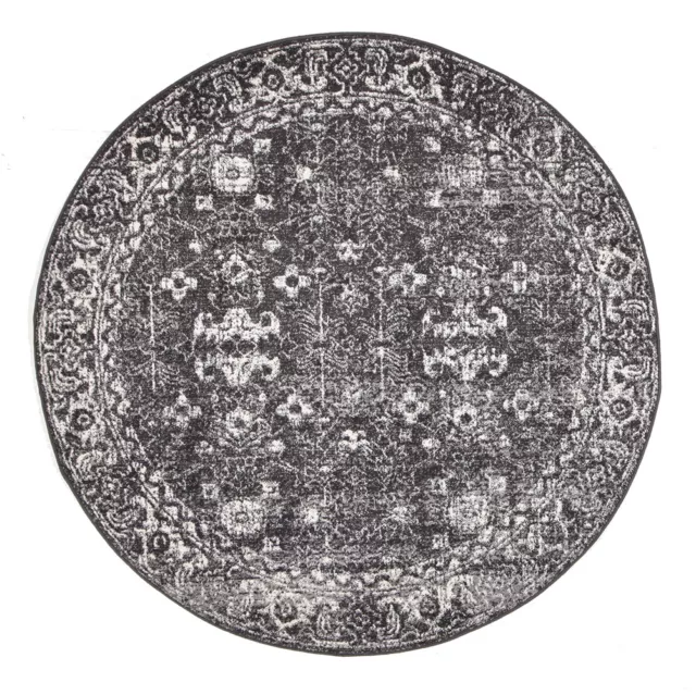 ASH GREY FLORAL MEDALLION ANTIQUE TRADITIONAL ROUND RUG 240x240cm **NEW**