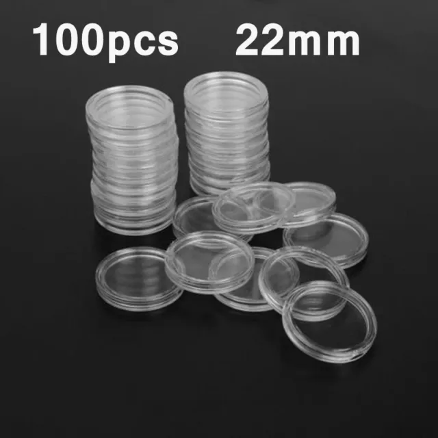 100x 22mm Clear-Round Plastic Coin Capsules Container Storage Holder Case Set