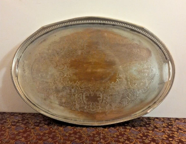 Grand Plateau En Argent EHP Chased – Sheffield Angleterre, Vintage, Pour Thé/café, 47x31 Cm