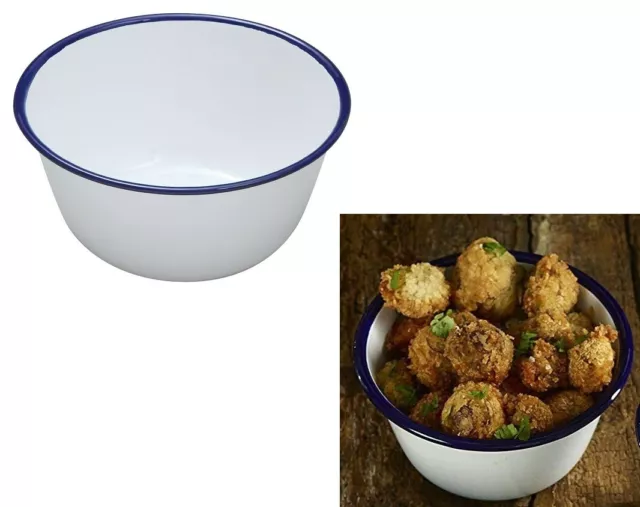 Falcon Pudding Bowl Basin Traditional Enamel Pie Dish Baking Oven White Blue Tin