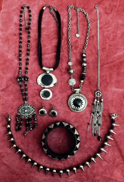 Job Lot Of 8 Pieces Of Gothic Style Jewellery/ 5 Necklaces / Earrings / Bangle