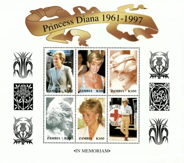 Zambia 1997 - Princess Diana Memorial #1 - Sheet of 6 - Scott 706 - MNH