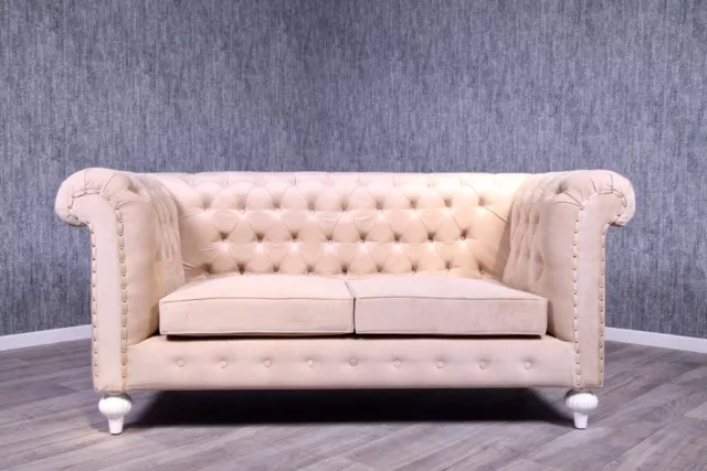 Chesterfield Sofa Empire Barock Couch creme beige Antik Massiv Vintage Stil Art