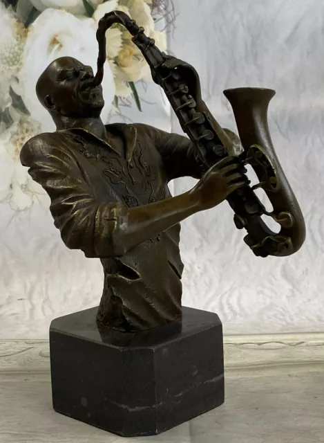 Black African American Trumpet Horn Player Jazz Musician Bronze Marble Figure