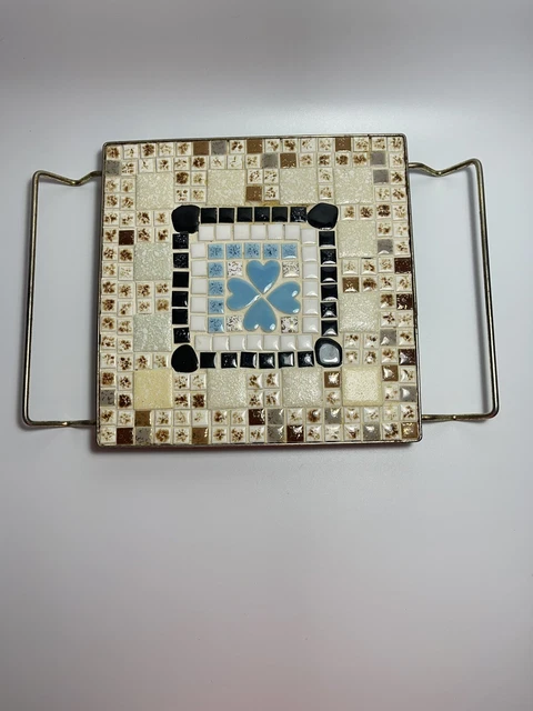 Ceramic Mosaic Mid-Century Modern Tile Trivet Hot Plate with Feet & Handles