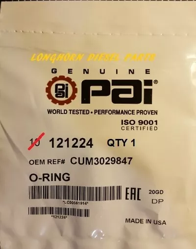 Cummins Oil By-Pass O ring for Oil Pan ref #3029847 (Qty 1) For NT855 & Big Cam