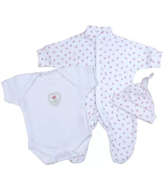 BabyPrem Premature Preemie 3 Piece Baby Girls Clothes - Sleepsuit Vest & Hat Set