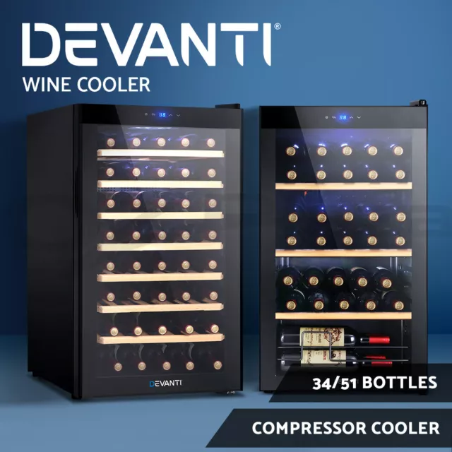 Devanti Wine Cooler Fridge Compressor Chiller Storage Cellar 34/51 Bottles Black