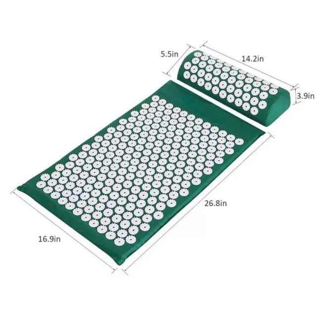 Tapis d 'Acupression + Coussin de Massage Oreiller d'Acupuncture Vert 68x42x2,5 2