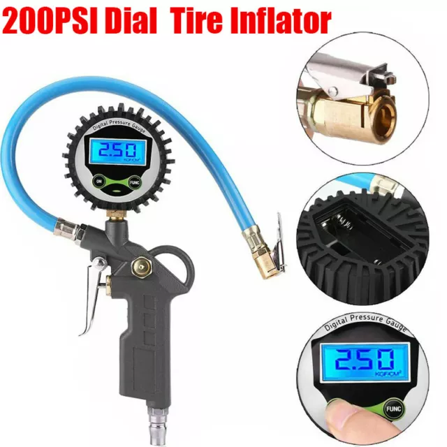 Tire Tyre Inflator Auto Car Digital Air Compressor Pressure Gauge Gun 0-200PSI