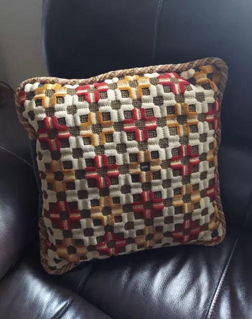 19th Century Antique English Hand Made Needlepoint Pillow Art Deco Design
