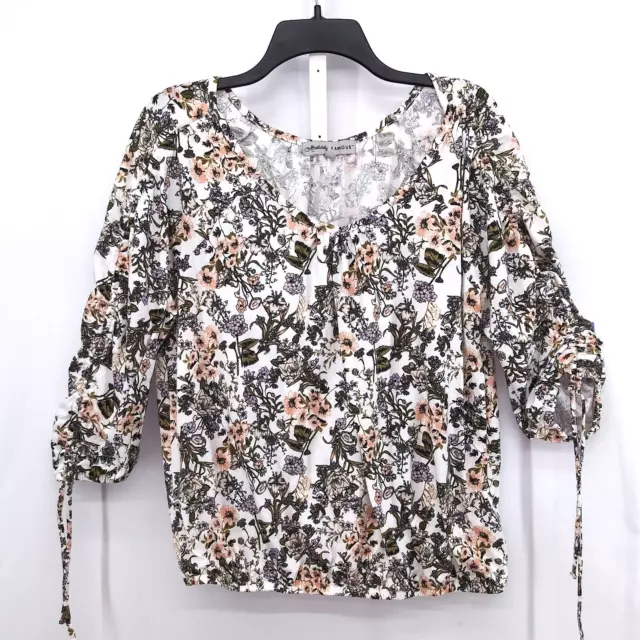 Absolutely Famous Shirt Womens XL White Floral 3/4 Sleeve Blouse