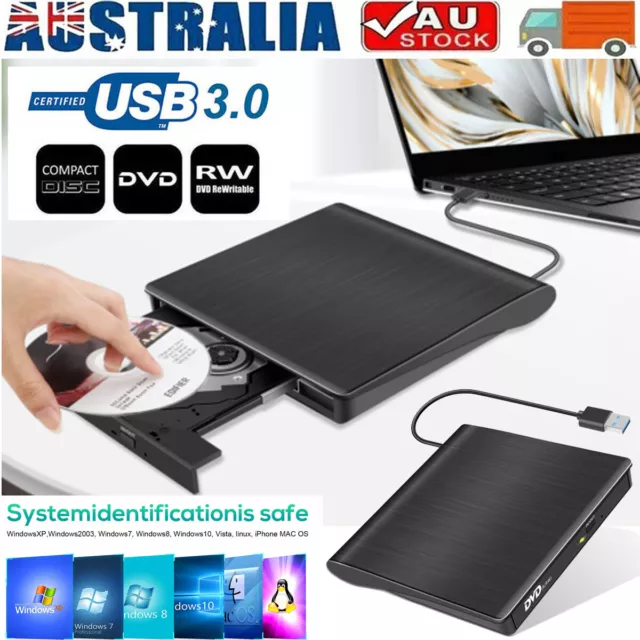 USB External CD RW DVD ROM Writer Burner Player Drive for PC Laptop Netbook Win